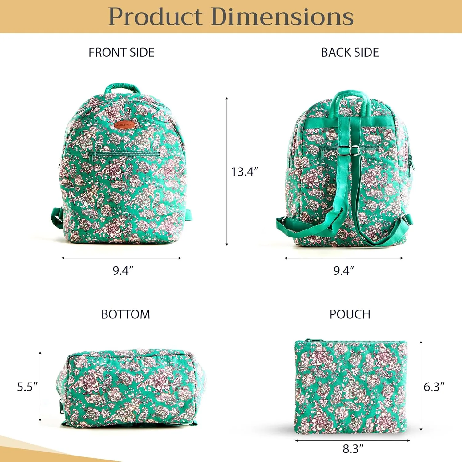 Maison d' Hermine Backpack Cotton Shoulder Backpack with Small Pouch Lightweight Bag for Travel Work Beach Perfect for Women & Men (Surya - Green)