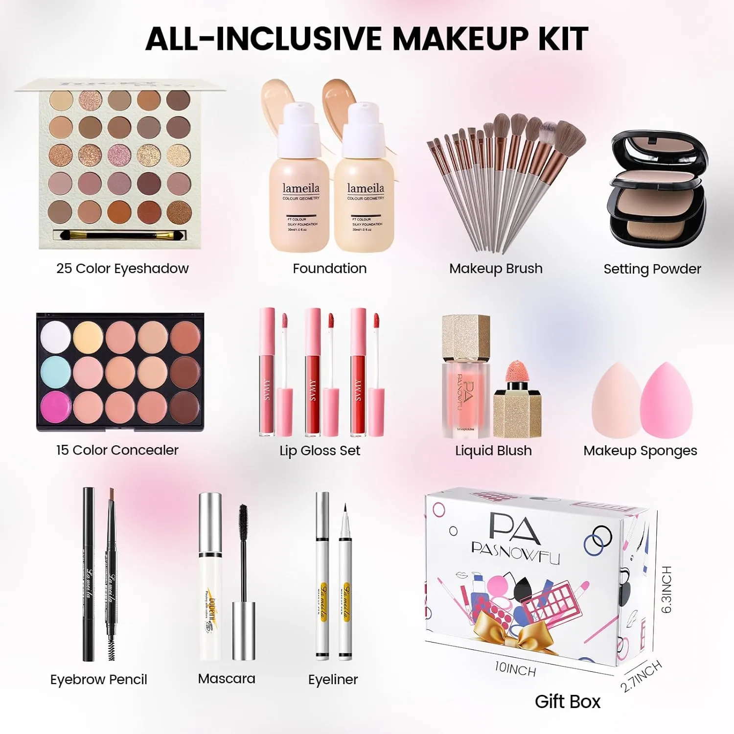 Makeup Kit for Women - Full Kit for Beginners Teens Girls, Includes 25 Colors Matte & Shimmer Eyeshadow Palettes, Blush Palette, Lip Gloss Set