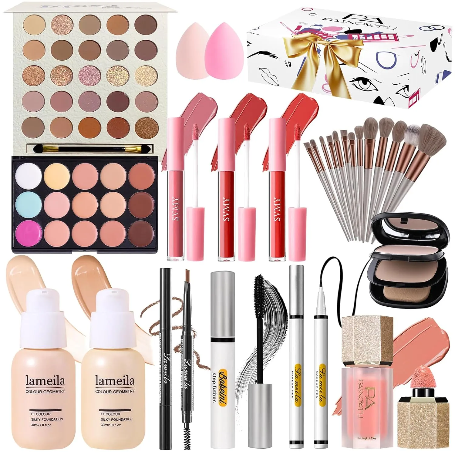 Makeup Kit for Women - Full Kit for Beginners Teens Girls, Includes 25 Colors Matte & Shimmer Eyeshadow Palettes, Blush Palette, Lip Gloss Set
