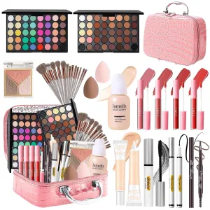 Makeup Kit for Women, Make up Full Kit for Beginners Teens Girls, Makeup Bundle Include 2 Matte & Shimmer Eyeshadow Palettes, Blush Contour Highlighter Palette, Lip Gloss Set, Concealer - Pink Case