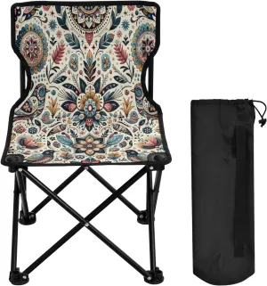 Mandala Flower Texture Portable Outdoor Folding Chair Anti-Slip Padded Oxford Cloth Stool Camping Chair Small for Beach Hiking Fishing Gardening Quad Camp Chair