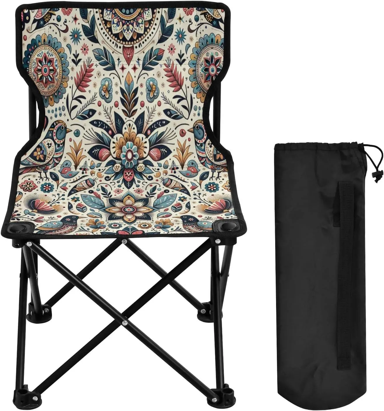 Mandala Flower Texture Portable Outdoor Folding Chair Anti-Slip Padded Oxford Cloth Stool Camping Chair Small for Beach Hiking Fishing Gardening Quad Camp Chair