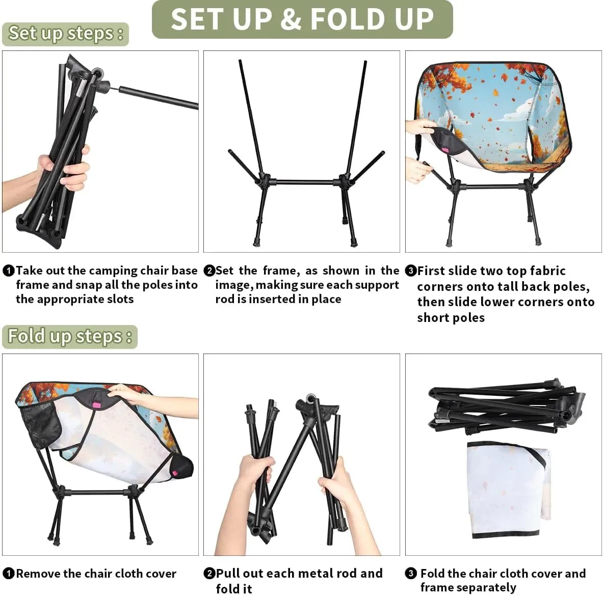Maple Leaf Falling Portable Camping Chair Backpacking Chair Ultra Lightweight Compact Folding Chairs for Outside Beach Picnic Hiking