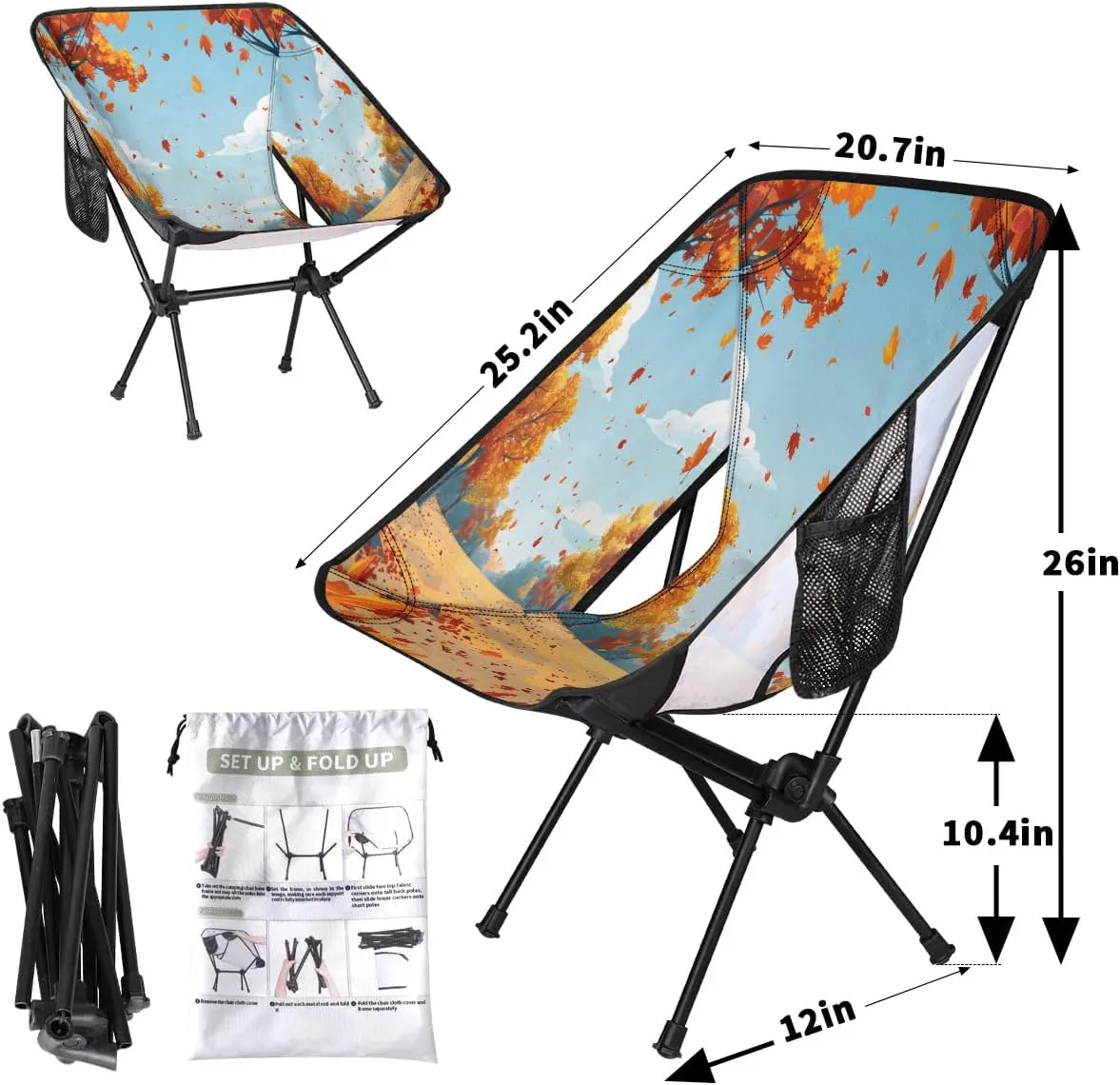 Maple Leaf Falling Portable Camping Chair Backpacking Chair Ultra Lightweight Compact Folding Chairs for Outside Beach Picnic Hiking