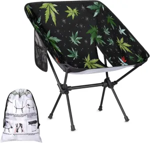 Marijuana Green Leaves Portable Camping Chair Lightweight Folding Backpacking Chair, Compact Foldable Beach Seat with Carry Bag for Outdoor Hiking Fishing Travel
