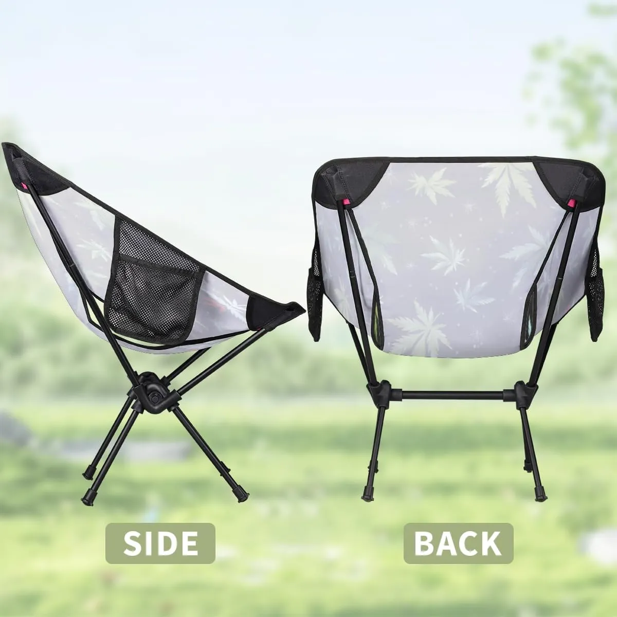 Marijuana Green Leaves Portable Camping Chair Lightweight Folding Backpacking Chair, Compact Foldable Beach Seat with Carry Bag for Outdoor Hiking Fishing Travel