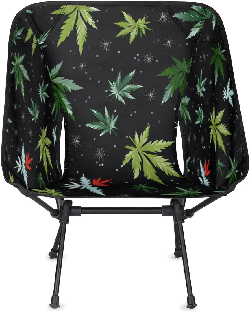 Marijuana Green Leaves Portable Camping Chair Lightweight Folding Backpacking Chair, Compact Foldable Beach Seat with Carry Bag for Outdoor Hiking Fishing Travel