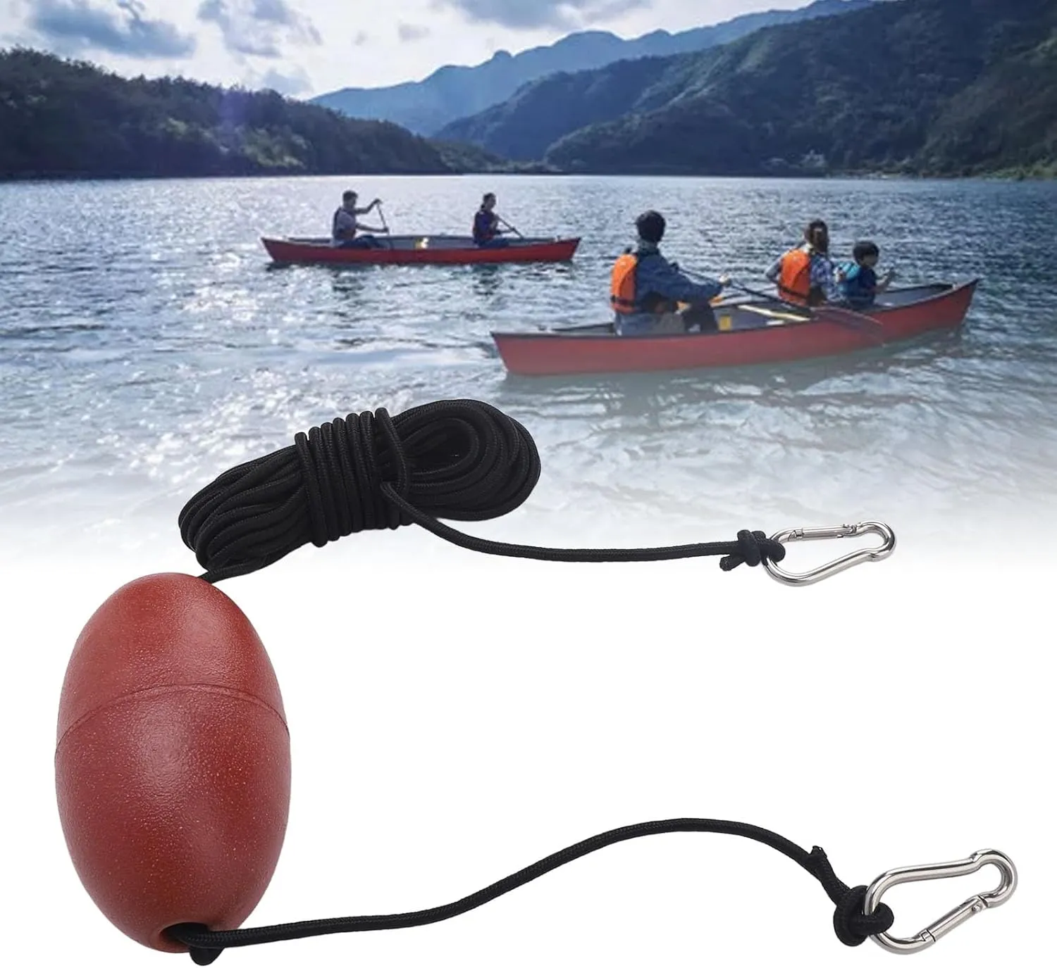 Marine Rope Tow Line Nylon EVA Boat Float Ball Leash with Stainless Steel Hook for Fishing Drift Anchors System (Red)