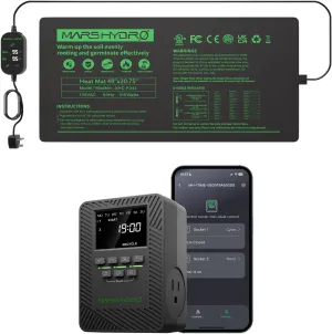 MARS HYDRO 48''x 20.75'' Seedling Heat Mat with Thermostat Heating Pad IP67 Waterproof and ITime 2-in-1 Smart Timer Outlet Dual Outlet App Control