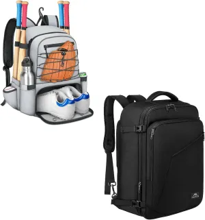 MATEIN Baseball Bat Bag for 4 Bats with Ball Pocket, Carry on Backpack, Extra Large Travel Backpack Expandable Lightweight Baseball Backpack with Shoe Compartent, Airplane Approved Weekender Bag