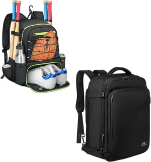 MATEIN Carry on Backpack，Baseball Bat Bag for 4 Bats with Ball Pocket, Lightweight Baseball Backpack with Shoe Compartent, Extra Large Travel Backpack Expandable Airplane Approved Weekender Bag