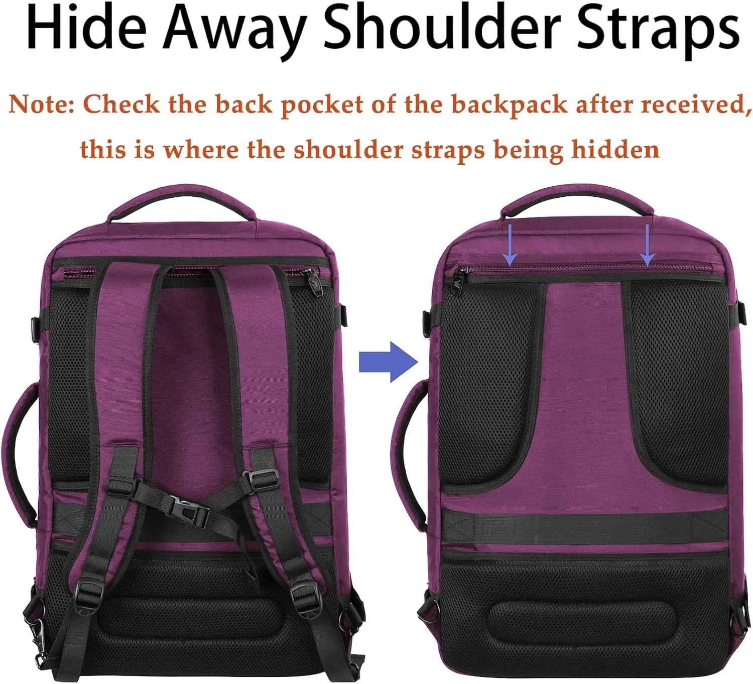 MATEIN Large Purple Travel Backpack, Water Resistant Airplane Backpack for Women, Expandable Casual Daypack for Work, International Trip, Womens Travelling Gifts, 50L