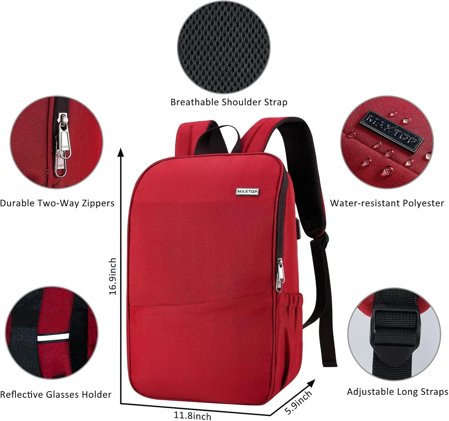 MAXTOP Deep Storage Laptop Backpack with USB Charging Port[Water Resistant] College Computer Bookbag Fits 16 Inch Laptop