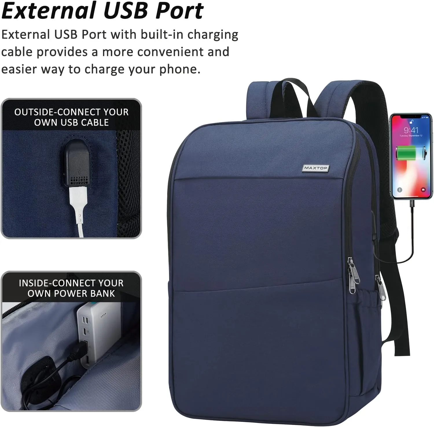 MAXTOP Deep Storage Laptop Backpack with USB Charging Port[Water Resistant] College School Computer Bookbag Fits 17 Inch Laptop