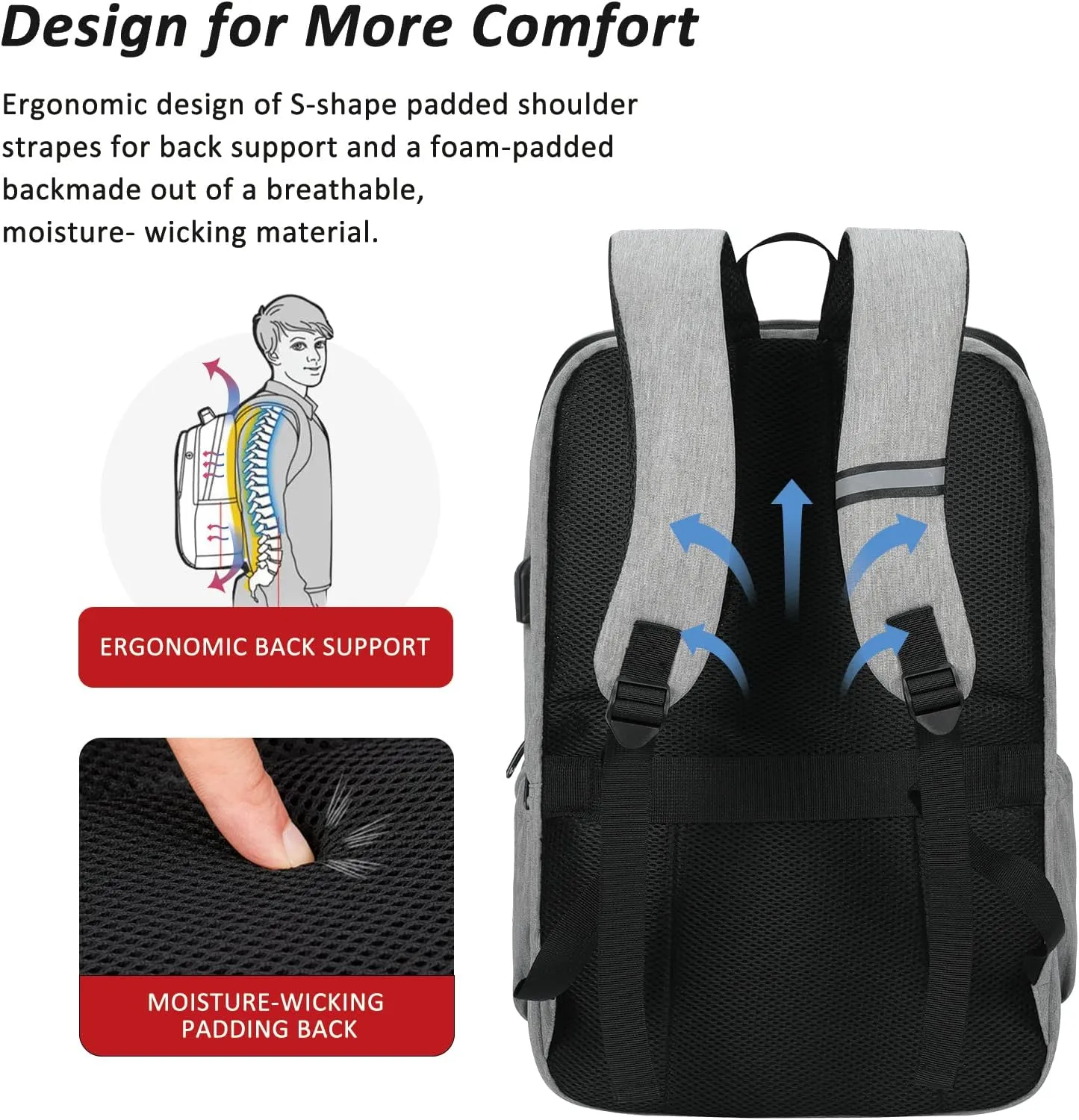 MAXTOP Deep Storage Laptop Backpack with USB Charging Port[Water Resistant] College School Computer Bookbag Fits 17 Inch Laptop