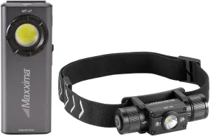 Maxxima LED Flashlight & Adjustable Headlamp Kit, 4 Mode Flashlight (1,350 Lumens - 6000K) and 5 Mode Headband Headlight (450 Lumens - 7500K), Rechargeable Personal Safety Light Kit Combo