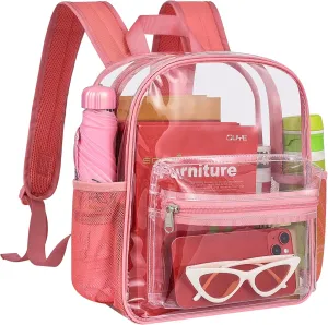 MAY TREE Clear Backpack for Stadium Events, 12x11x5 Inches Small Clear Backpack for Concert Festival Sports Outdoor - Pink