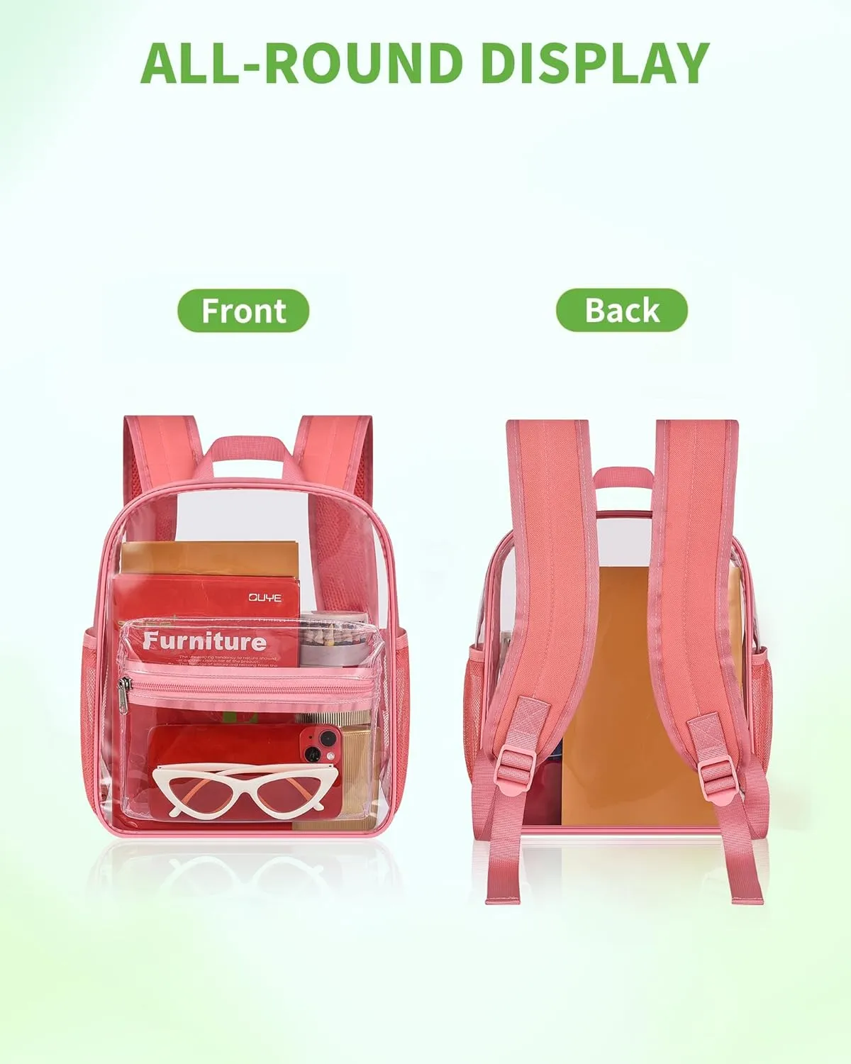 MAY TREE Clear Backpack for Stadium Events, 12x11x5 Inches Small Clear Backpack for Concert Festival Sports Outdoor - Pink