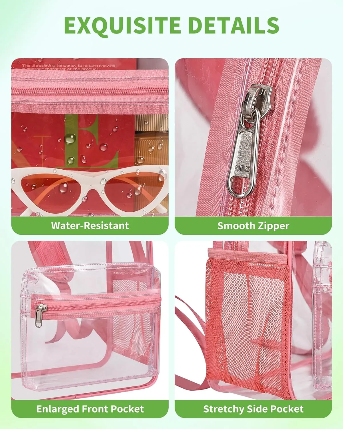 MAY TREE Clear Backpack for Stadium Events, 12x11x5 Inches Small Clear Backpack for Concert Festival Sports Outdoor - Pink