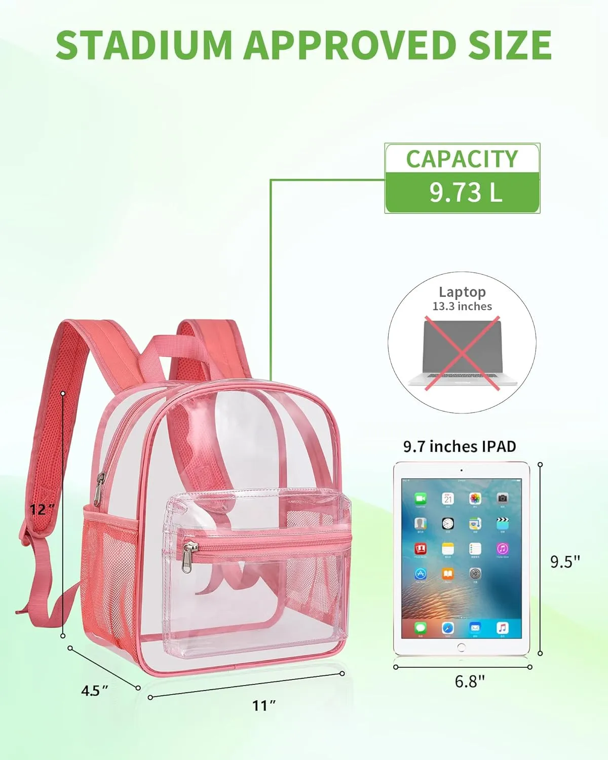 MAY TREE Clear Backpack for Stadium Events, 12x11x5 Inches Small Clear Backpack for Concert Festival Sports Outdoor - Pink