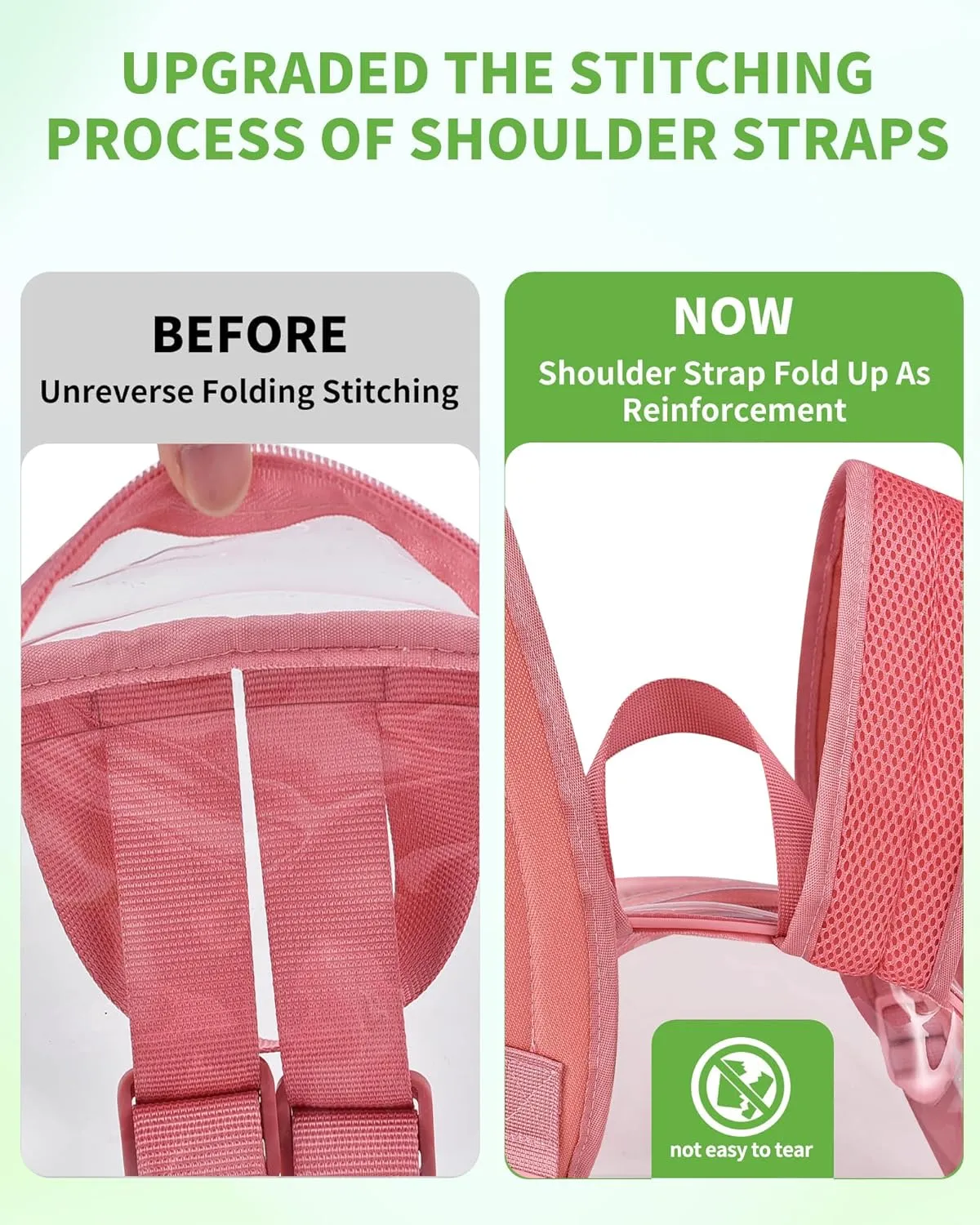 MAY TREE Clear Backpack for Stadium Events, 12x11x5 Inches Small Clear Backpack for Concert Festival Sports Outdoor - Pink