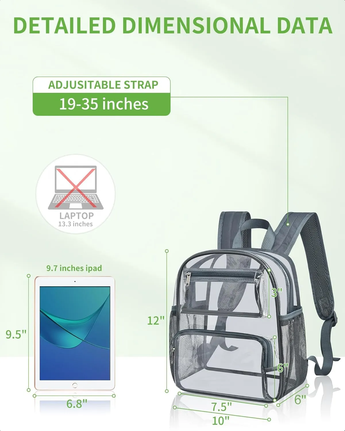 MAY TREE Clear Backpack Stadium Approved for Women and Men, Clear Bag for Stadium Events Concert Sporting Festival, Grey