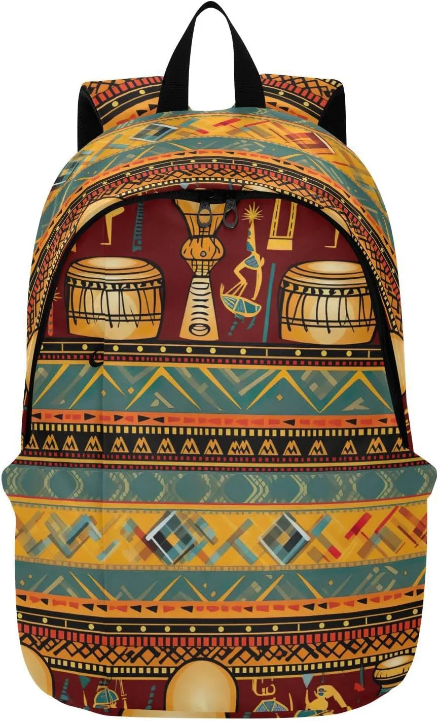MCHIVER Travel Backpack African Ethnic Drums Casual Daypack Backpacks Lightweight Carry on Bag Water Resistant Hiking Backpack for Women Men