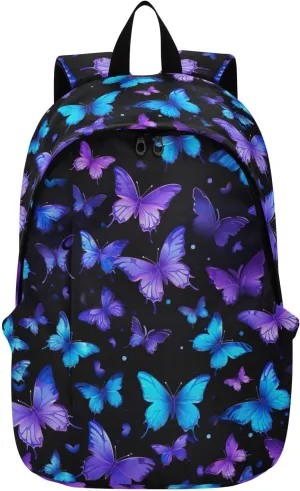 MCHIVER Travel Backpack Butterfly Purple Blue Casual Daypack Backpacks Lightweight Carry on Bag Water Resistant Hiking Backpack for Men Women