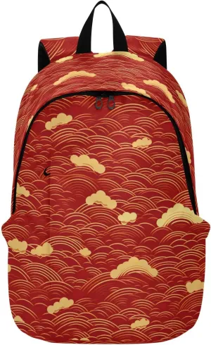MCHIVER Travel Backpack Chinese Water Waves Red Casual Daypack Backpacks Lightweight Carry on Bag Water Resistant Hiking Backpack for Men Women