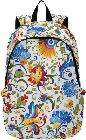 MCHIVER Travel Backpack Colorful Floral Mexican Flowers Casual Daypack Backpacks Lightweight Carry on Bag Water Resistant Hiking Backpack for Men and Women