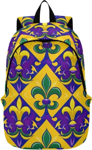 MCHIVER Travel Backpack Colorful Mardi Gras Lillies Casual Daypack Backpacks Lightweight Carry on Bag Water Resistant Hiking Backpack for Men Women