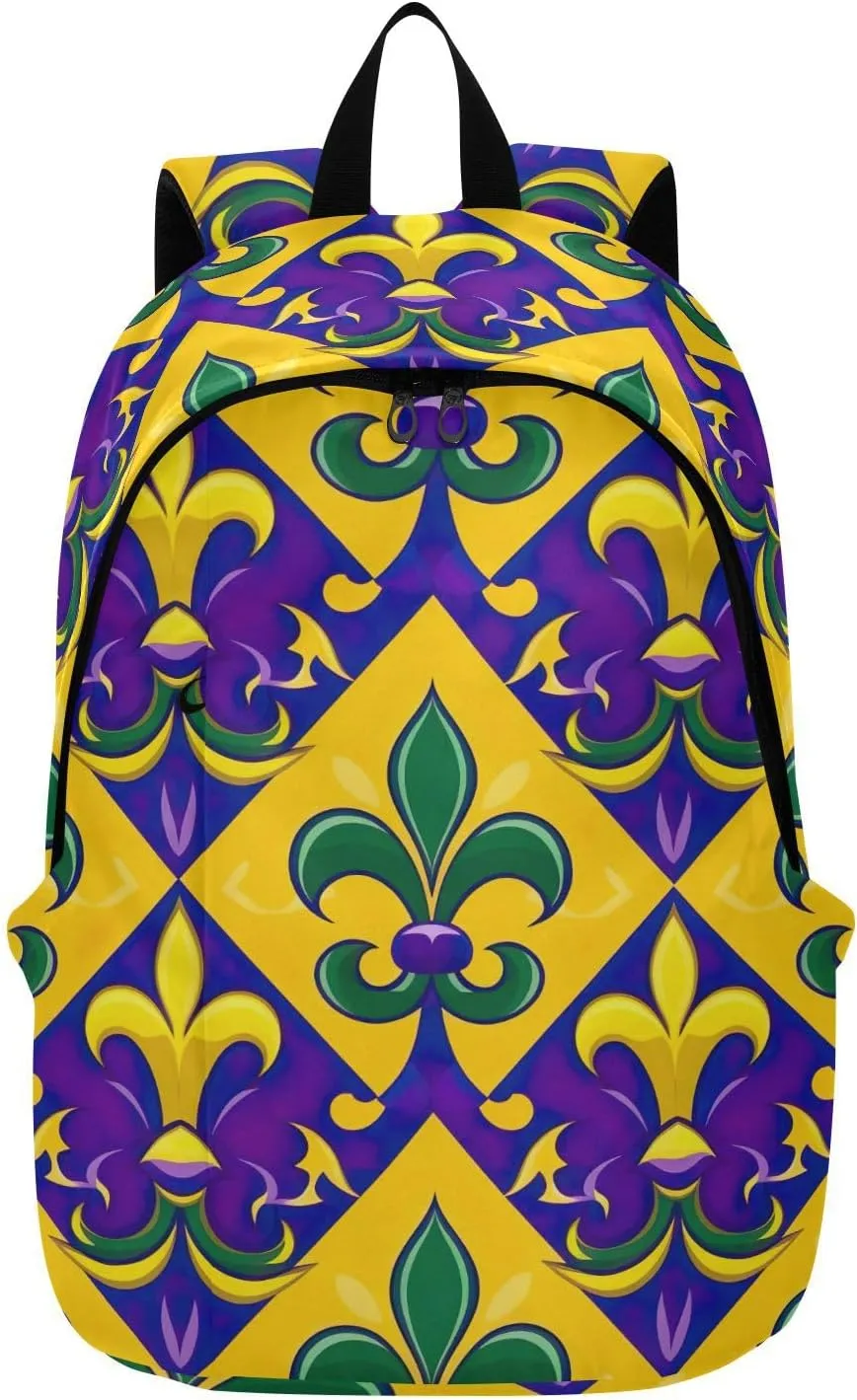 MCHIVER Travel Backpack Colorful Mardi Gras Lillies Casual Daypack Backpacks Lightweight Carry on Bag Water Resistant Hiking Backpack for Men Women