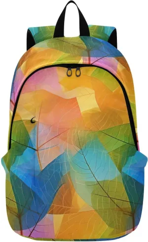 MCHIVER Travel Backpack Fall Colorful Leaf Casual Daypack Backpacks Lightweight Carry on Bag Water Resistant Hiking Backpack for Men and Women
