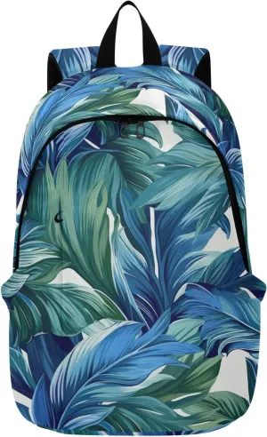 MCHIVER Travel Backpack Green Blue Leaf Casual Daypack Backpacks Lightweight Carry on Bag Water Resistant Hiking Backpack for Women Men