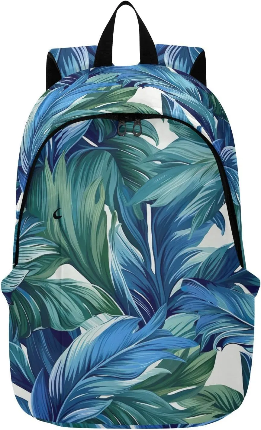 MCHIVER Travel Backpack Green Blue Leaf Casual Daypack Backpacks Lightweight Carry on Bag Water Resistant Hiking Backpack for Women Men