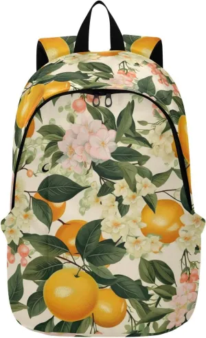 MCHIVER Travel Backpack Oranges Flowers Leaves Casual Daypack Backpacks Lightweight Carry on Bag Water Resistant Hiking Backpack for Women Men