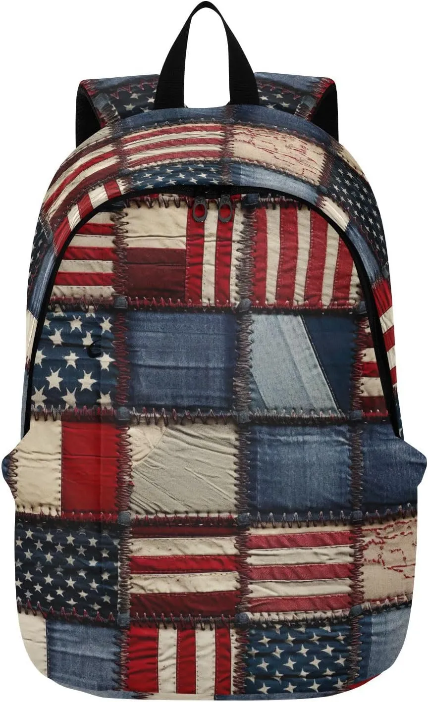 MCHIVER Travel Backpack Retro Patch American Flags Casual Daypack Backpacks Lightweight Carry on Bag Water Resistant Hiking Backpack for Women and Men