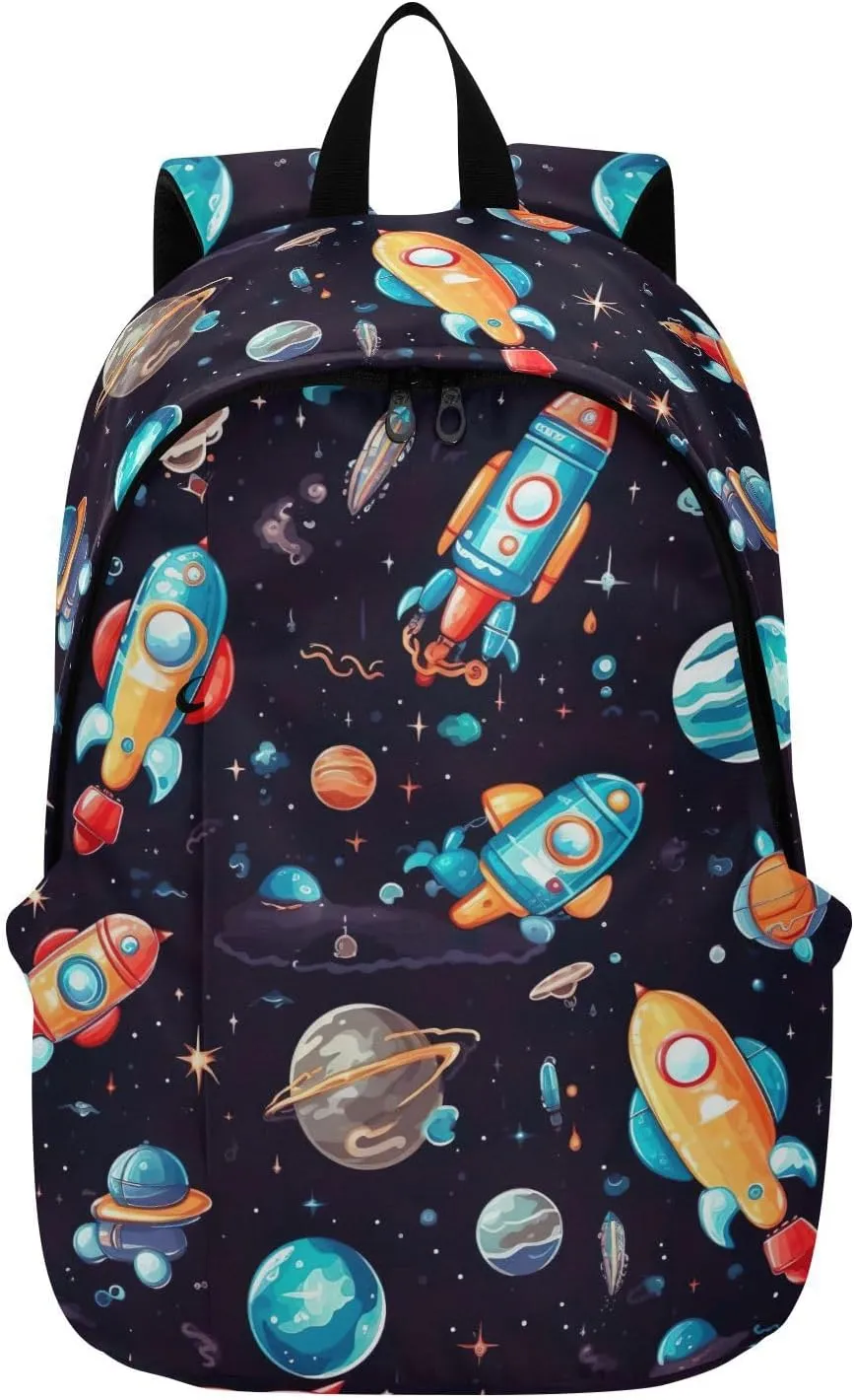 MCHIVER Travel Backpack Space Planet Spaceship Casual Daypack Backpacks Lightweight Carry on Bag Water Resistant Hiking Backpack for Women Men