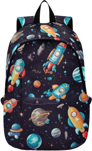 MCHIVER Travel Backpack Space Planet Spaceship Casual Daypack Backpacks Lightweight Carry on Bag Water Resistant Hiking Backpack for Women Men