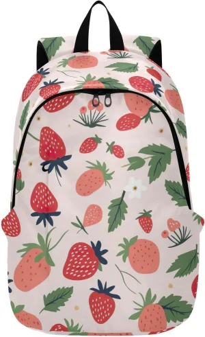 MCHIVER Travel Backpack Strawberry Leave Fruit Casual Daypack Backpacks Lightweight Carry on Bag Water Resistant Hiking Backpack for Men Women