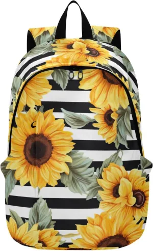 MCHIVER Travel Backpack Strip Sunflowers Casual Daypack Backpacks Lightweight Carry on Bag Water Resistant Hiking Backpack for Men Women