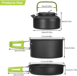 MDybf Camping Cookware Kit, Aluminum Lightweight & Compact Non Stick Foldale Camping Utensils Set, Stackable Cooking Pots and Pans Kettle for 1-2 People Outdoor Backpacking Gear Hiking BBQ Picnic
