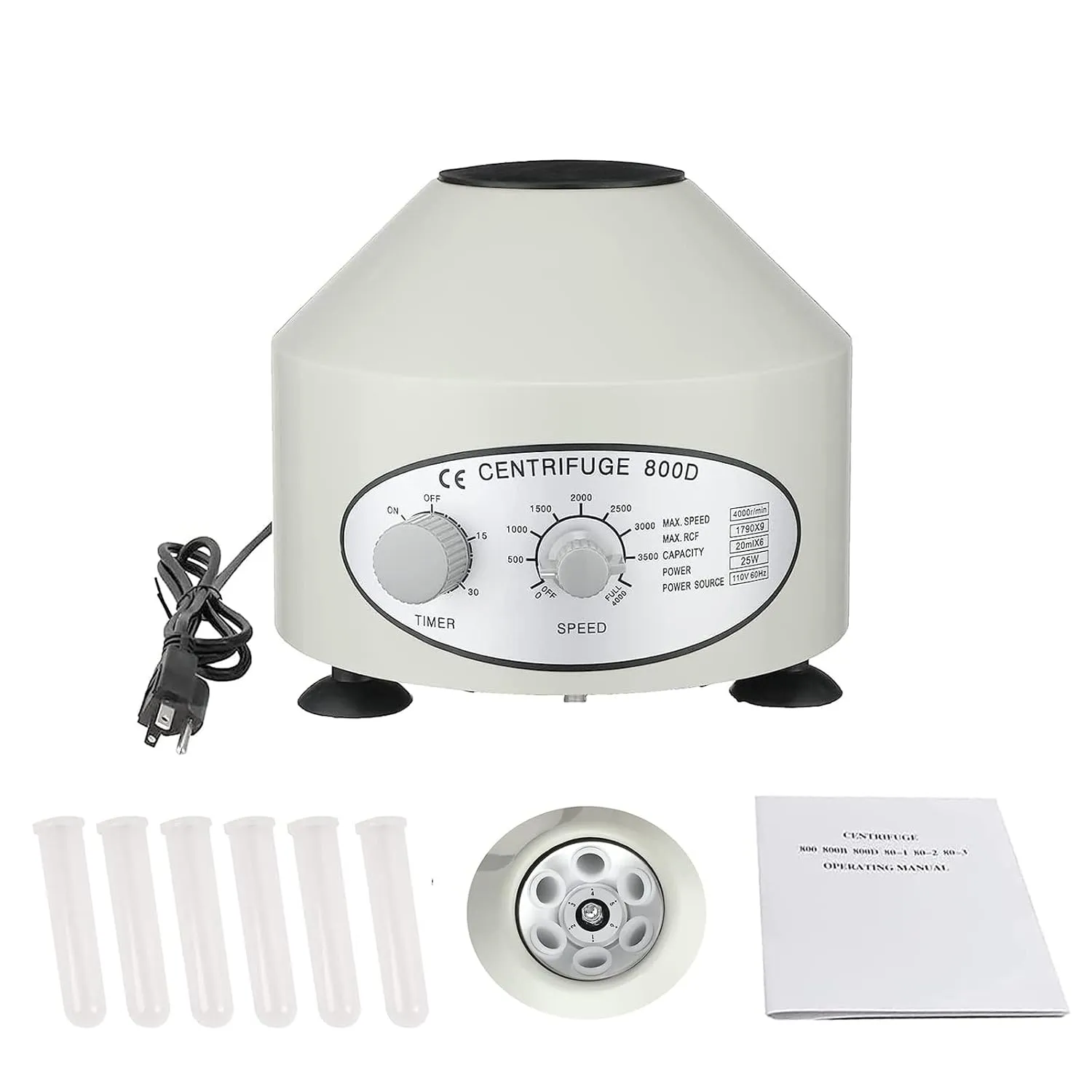 MECCTP Electric Lab Laboratory Centrifuge Machine Lab Medical Practice w/Timer and Speed Control, Max Speed 4000 RPM Capacity 6 x 20ml, Silver, 9.65inch×9inch