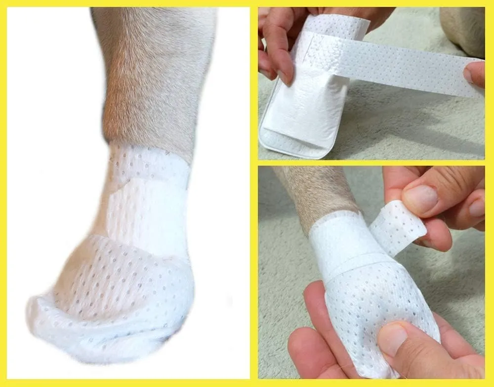 Medimitt Paw Bandages for Dogs, Cats and Pets Medical Booties, First aid for Paws Non Slip, Non Adhesive, Breathable,Disposable, Washable, 12 Pack (Large)