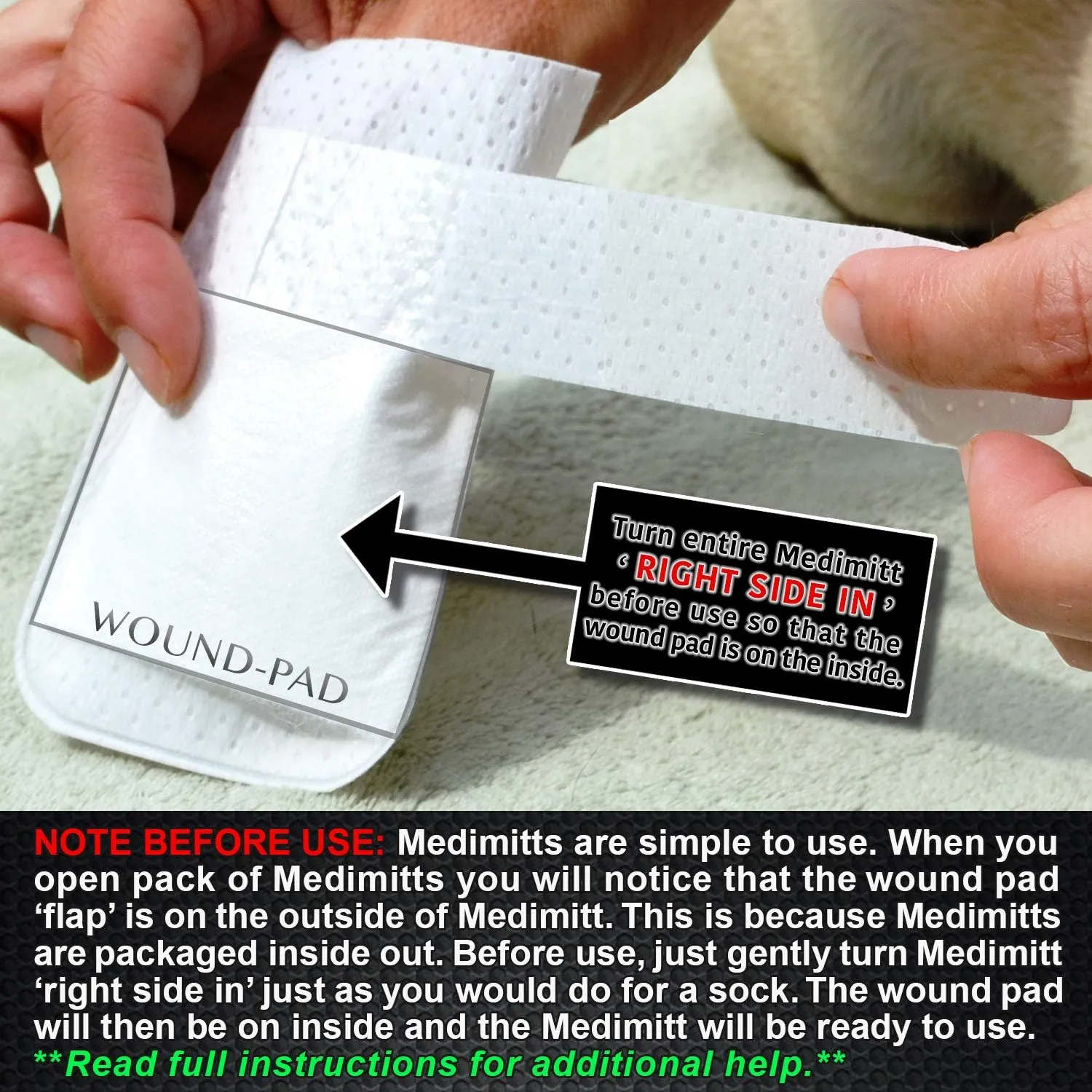 Medimitt Paw Bandages for Dogs, Cats and Pets Medical Booties, First aid for Paws Non Slip, Non Adhesive, Breathable,Disposable, Washable, 12 Pack (Large)