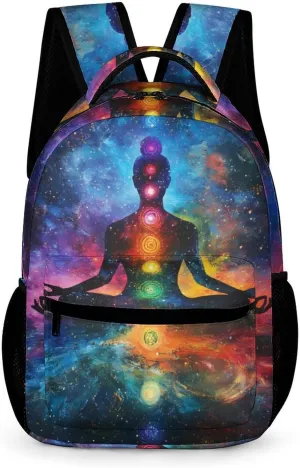 Meditating Cosmic Psychedelic Casual Backpack Travel Laptop Cute Basic Shoulder Bag for Work Women & Men