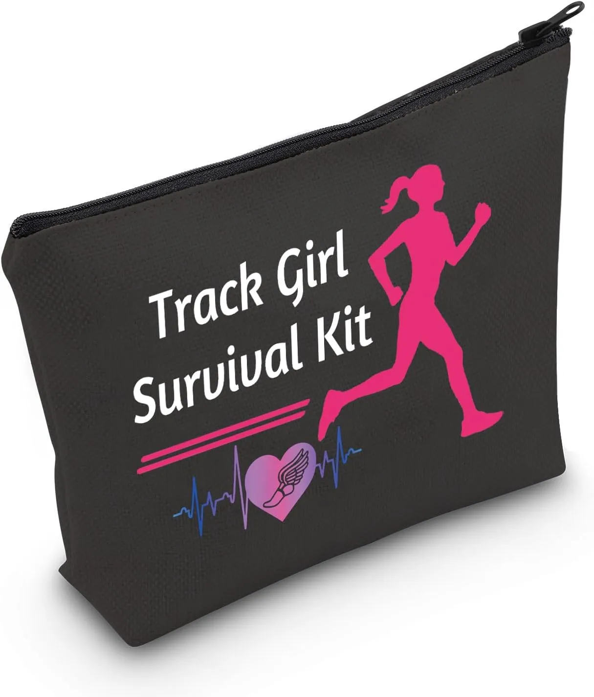 MEIKIUP Track and Field Lover Gift Track Survival Kit Athlete Cosmetic Bag Track and Field Runners First Aid Kit Track and Field Coach Travel Storage Bag (Track Girl Black bag)