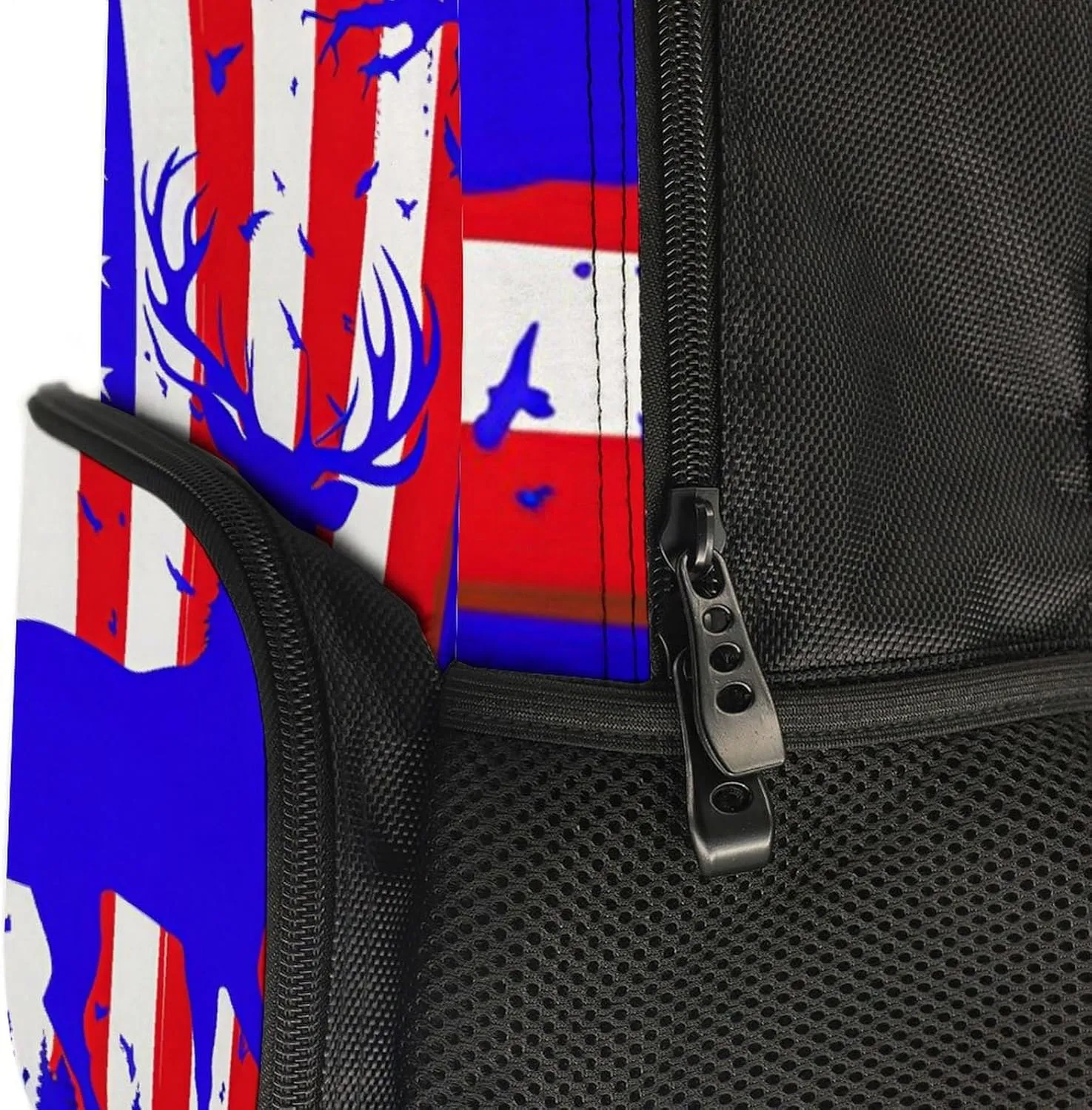 Men & Women Lightweight American Flag Deer Art Casual Daypack Large Capacity Bookbag With Adjustable Shoulder Straps for Gym Business Bicycle