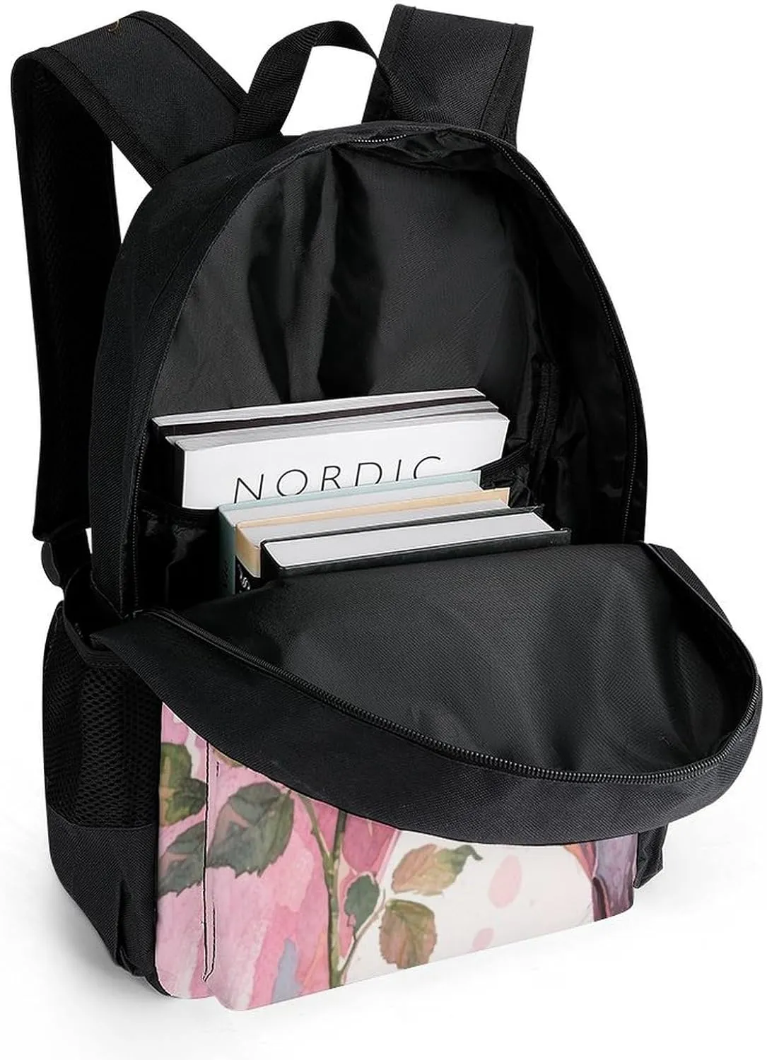 Men & Women Polyester Floral Horse Roses Art Backpack Large Capacity Bookbag With Smooth Zippers for Climbing Picnic Bicycle