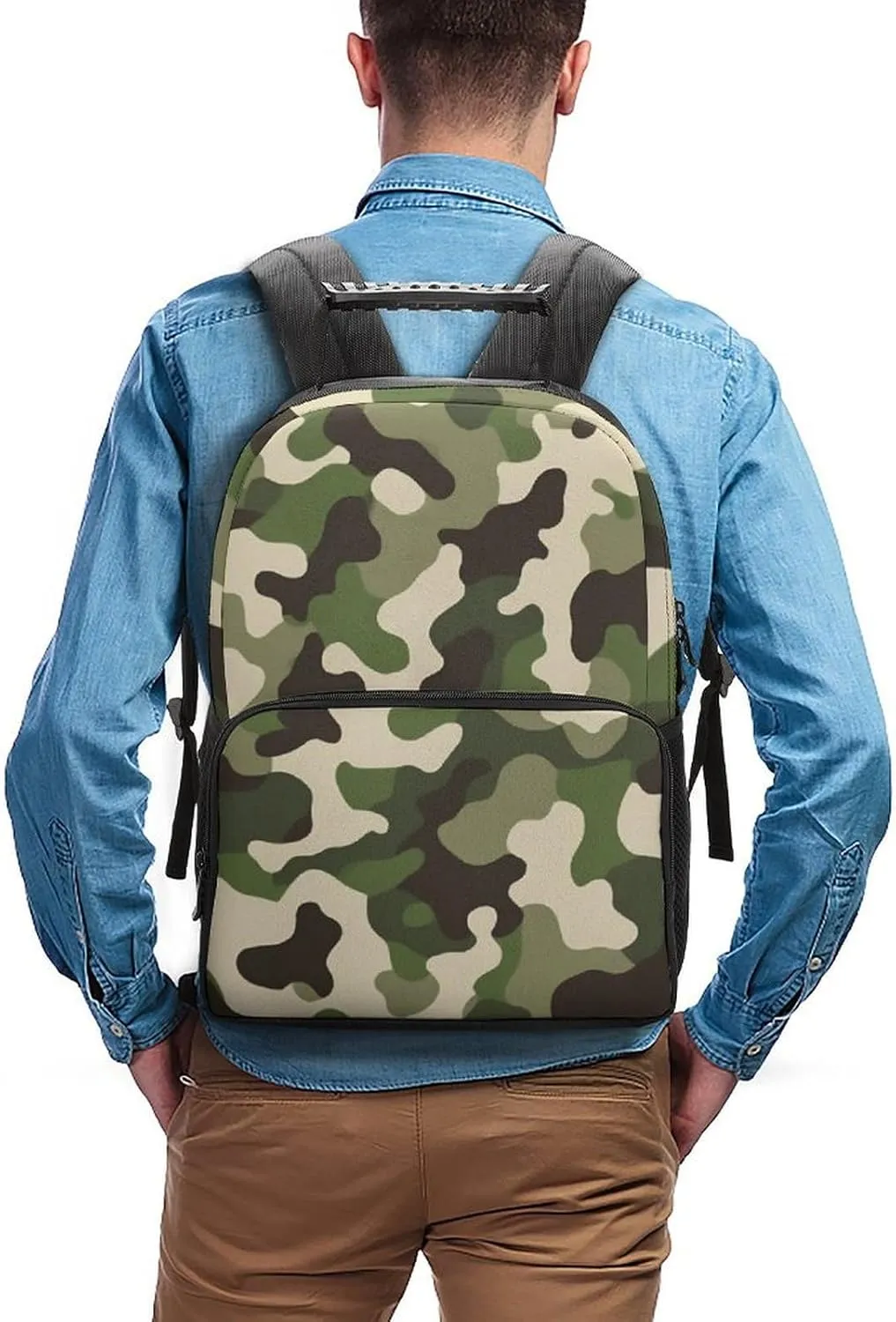 Men Women Lightweight Army Green Camouflage Vietnam Tiger Stripe Camo Backpack Large Capacity Bookbag With Smooth Zippers for Gym Business Running